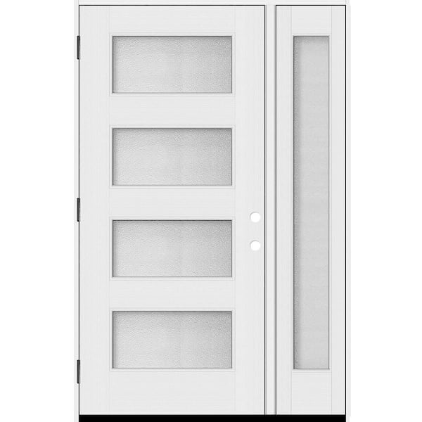 Palisade 51 in. x 80 in. 4L MicroGranite Impact Glass RHOS Unfinished Fiberglass Prehung Front Door w/12in.SL 4-9/16Jamb
