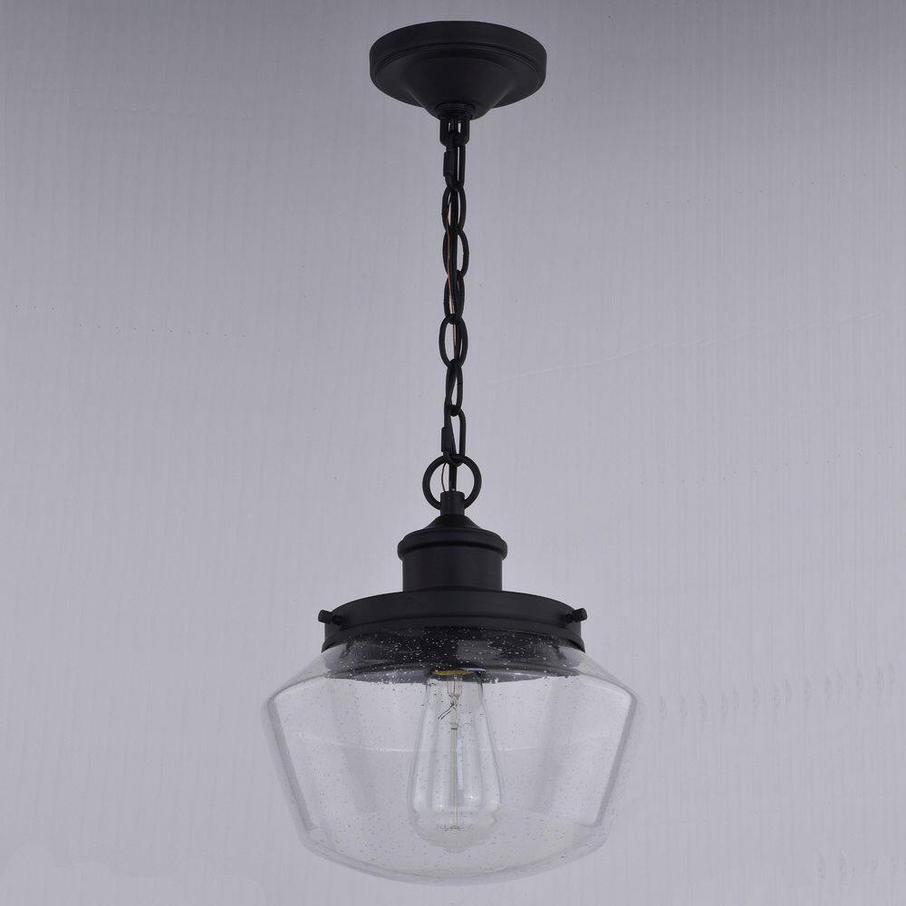 Matte Black Farmhouse Glass Outdoor Pendant Light