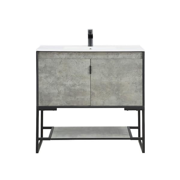 Manhattan Comfort Scarsdale 36 in. W x 18.25 in. D x 34.75 in. H Bath Vanity in Concrete Grey with White Ceramic Top