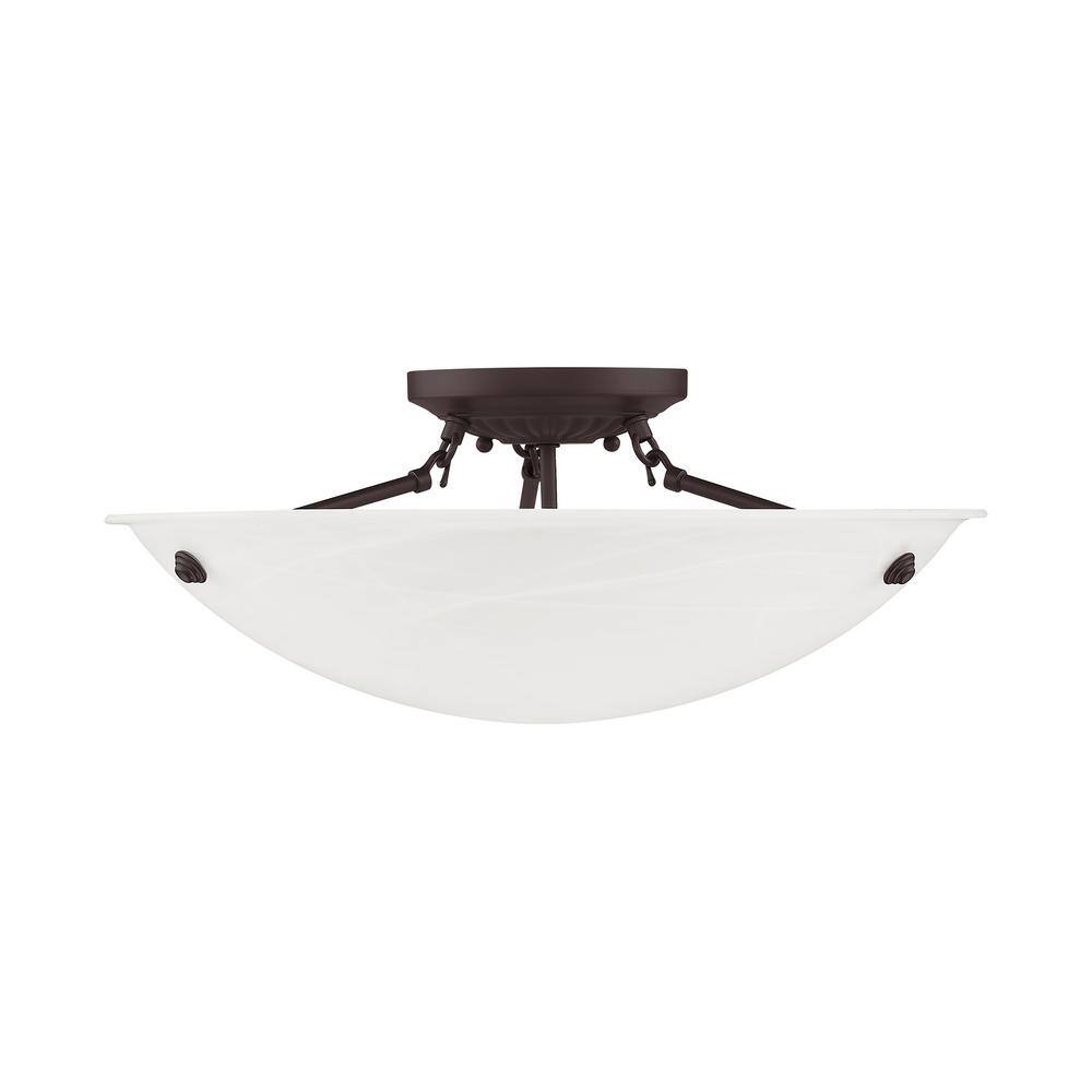 Oasis Bronze Finish 3-Light LED Flush Mount with White Alabaster Glass