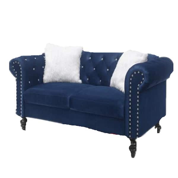 LUCKY ONE DIDI 61 in Wide BLue Crystal Accents Velvet 2-Loveseats with Its Lavish Movie-star Beautiful Transitional Design