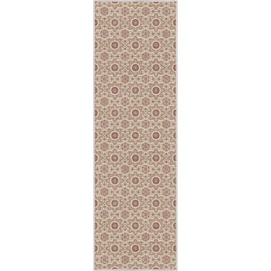 Ivory 2 ft. 3 in. x 7 ft. 3 in. Runner Flat-Weave Kings Court Victoria Transitional Mosaic Pattern Area Rug