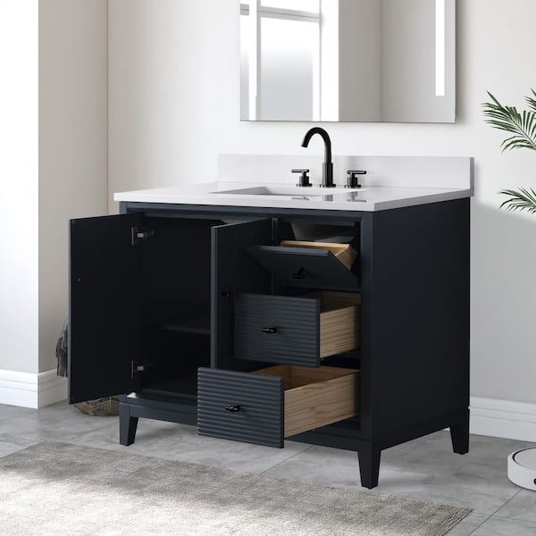 42 in. W x 22 in. D Single Sink Freestanding Vintage Spruce Blue Bath Vanity Cabinet with White Engineered Marble Top
