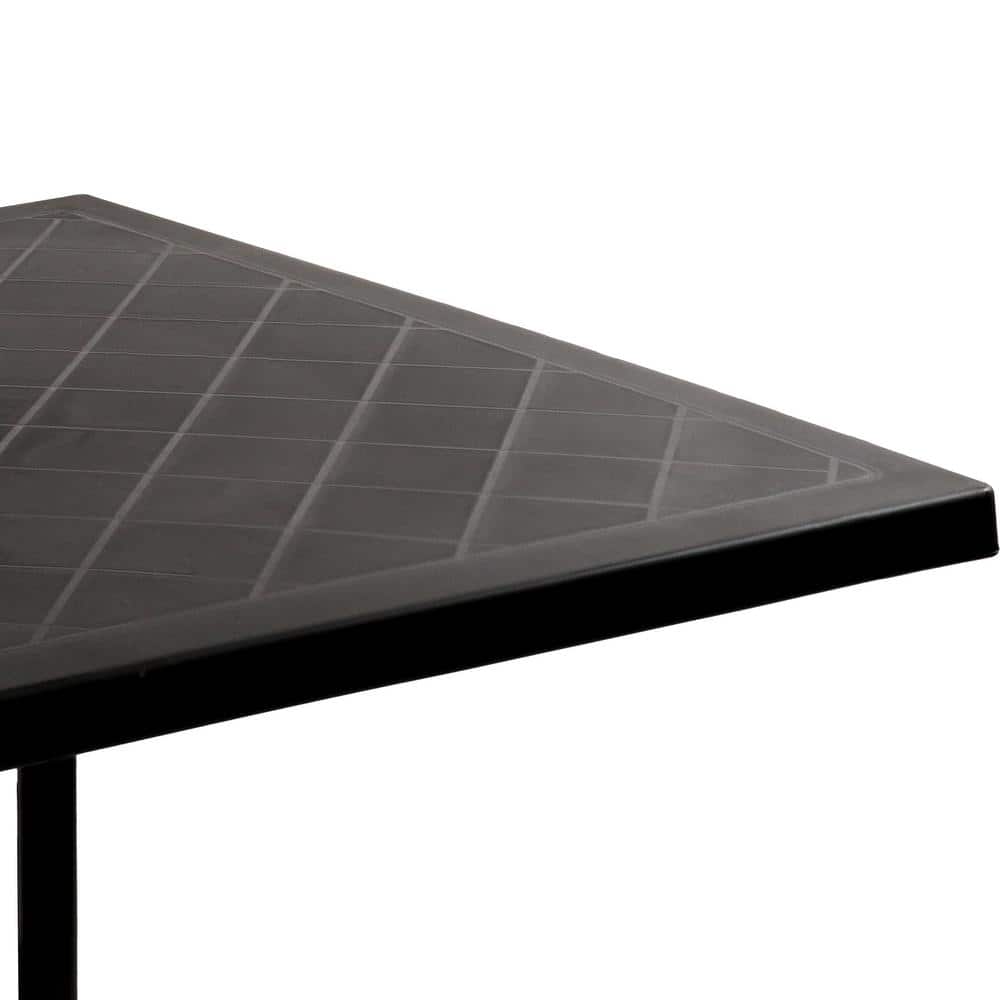 Black Square Polypropylene Top Outdoor Dining Table with Curved Iron Legs