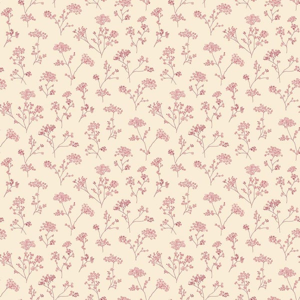 Unbranded Miniatures 2 Red Cow Parsley Floral Trail Matte Finish Non-Pasted Vinyl on Non-Woven Wallpaper Sample