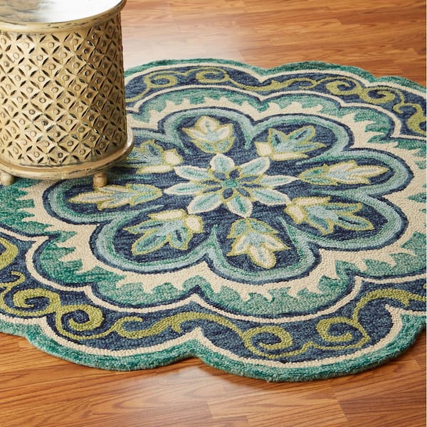 Daliah Floral Green Round 5 ft. x 5 ft. Geometric Indoor Area Rug