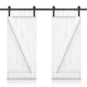 Z Bar 48 in. x 84 in. Pre-Assembled White Stained Wood Interior Double Sliding Barn Door with Hardware Kit
