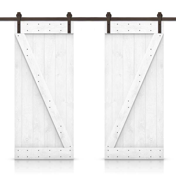 CALHOME Z Bar 48 in. x 84 in. Pre-Assembled White Stained Wood Interior Double Sliding Barn Door with Hardware Kit