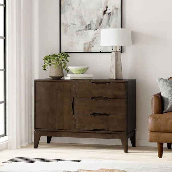 Harper 42 in. Wide Solid Wood 3-Drawer Sideboard in Walnut Brown Buffet