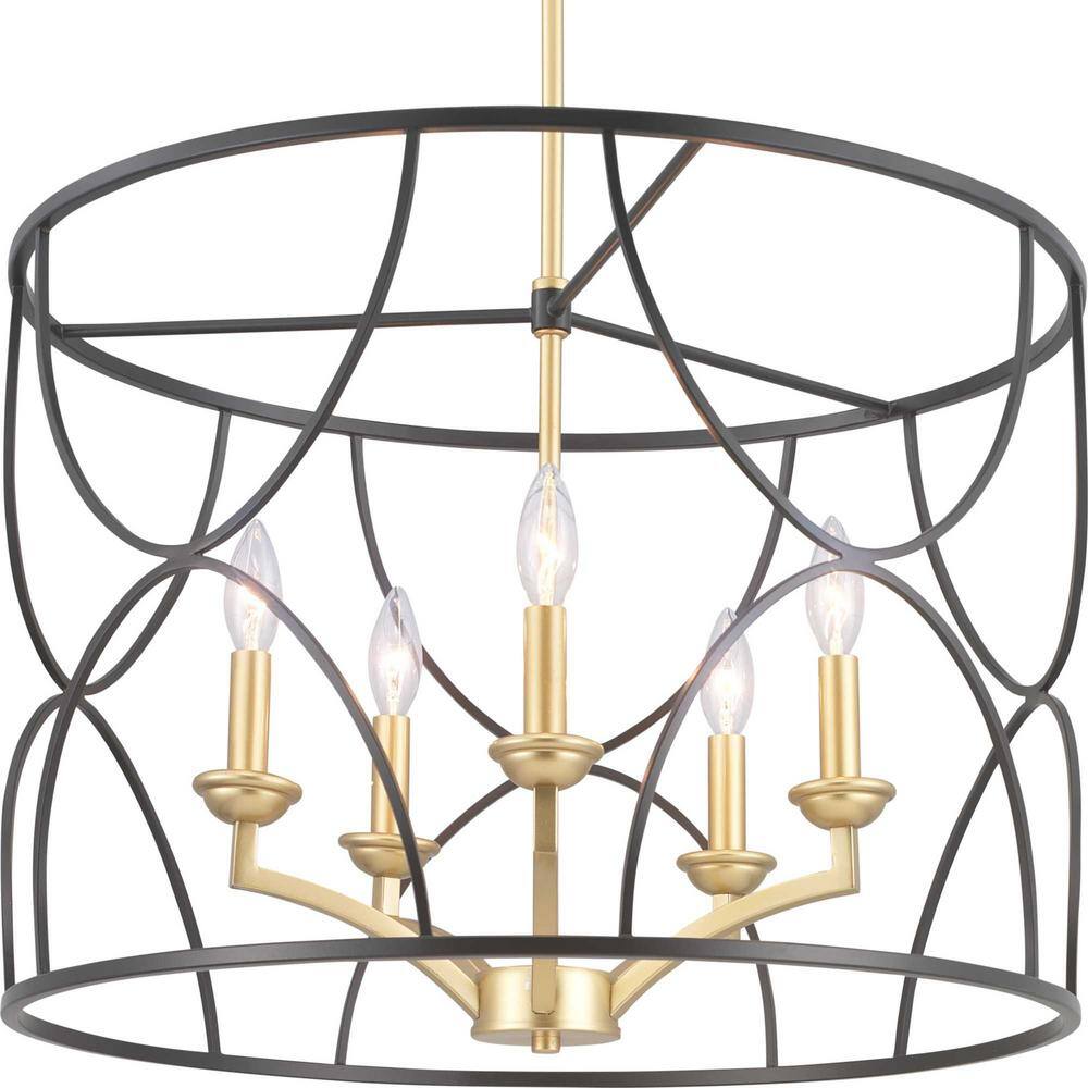 Landree Black Steel and Brass 5-Light Chandelier