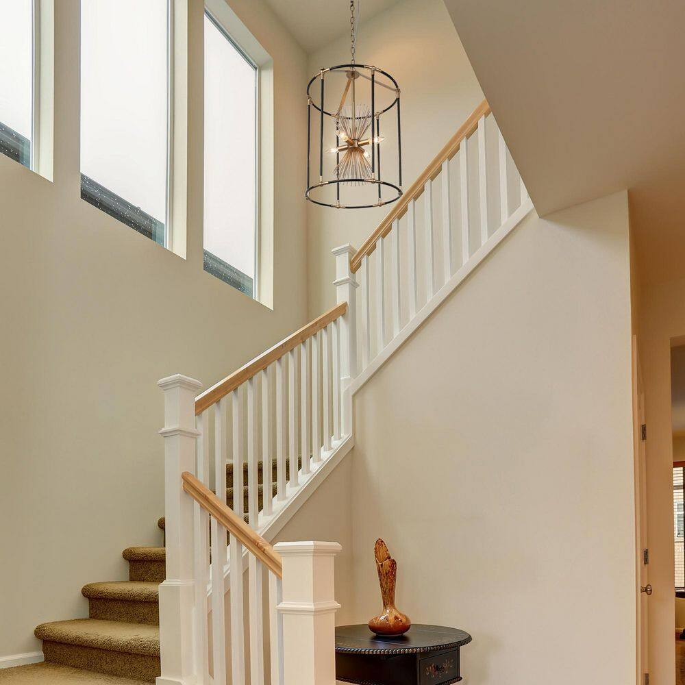 Modern 4-Light Matte Black & Gold Drum Chandelier for Farmhouse Dining Room, Foyer, Living Room with Metal Frame Shade price history on PriceWatchPro