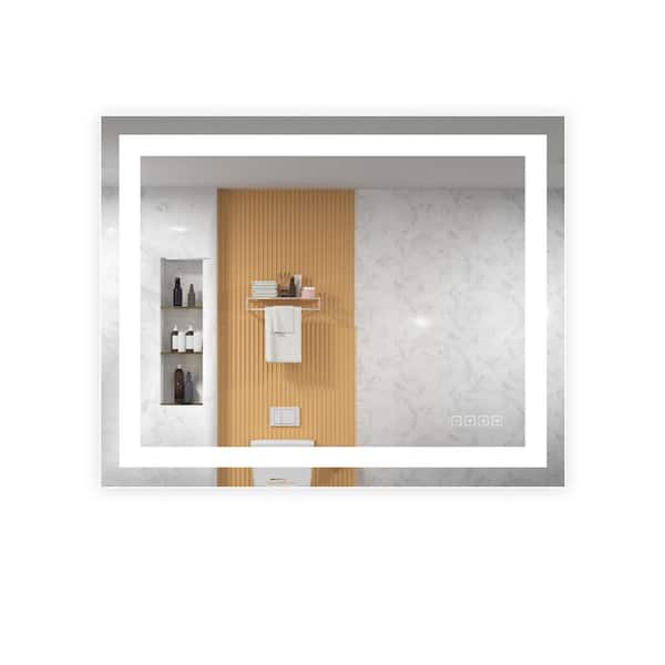 KINWELL Modern 40 in. W x 32 in. H Large Rectangular Frameless Anti-Fog Wall Mounted Bathroom Vanity Mirror in Silver