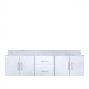 Geneva 72 in. W x 22 in. D Glossy White Double Bath Vanity and Carrara Marble Top