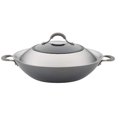 Elementum Hard-Anodized Nonstick Covered Wok with Side Handles, 14-Inch, Oyster Gray