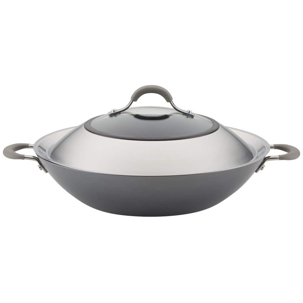 Circulon Elementum Hard-Anodized Nonstick Covered Wok with Side Handles, 14-Inch, Oyster Gray