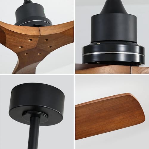 52 in. Outdoor Farmhouse Ceiling Fan with Remote Control Solid Wood Fan Blade Reversible Motor, Downrod Mount Ceiling Fans Without Lights