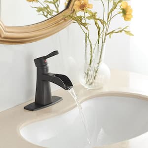Single Handle Single Hole Bathroom Faucet with Deckplate Included and Spot Resistant in Matte Black