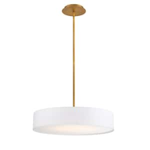 Manhattan 20 in. 275-Watt Equivalent Integrated LED Aged Brass Pendant with Fabric Shade