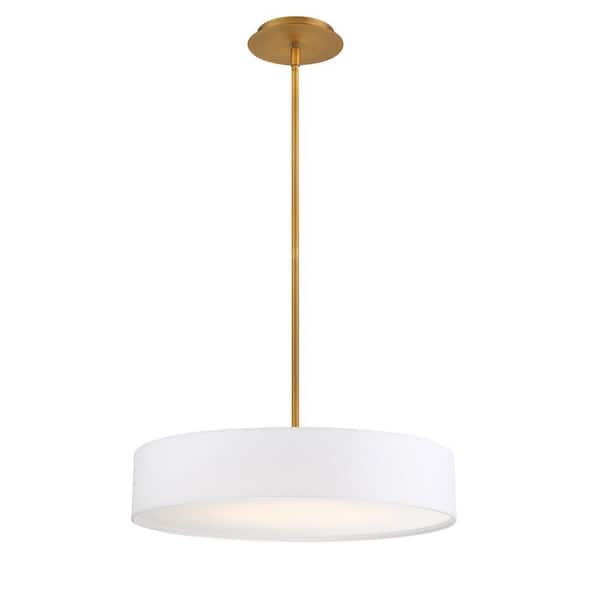 WAC Lighting Manhattan 20 in. 275-Watt Equivalent Integrated LED Aged Brass Pendant with Fabric Shade