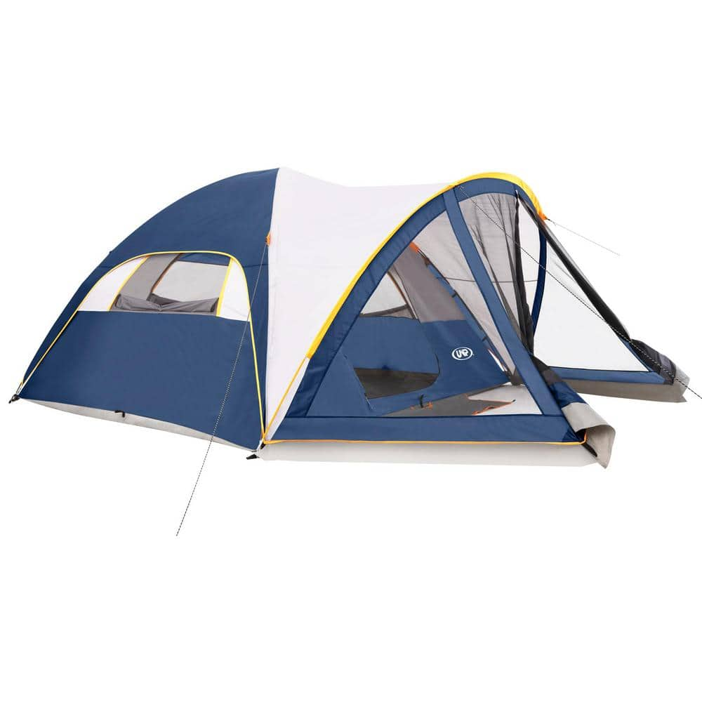 Dark Blue 6 Person Polyester Camping Tent with Screen Porch for Camping Outdoor