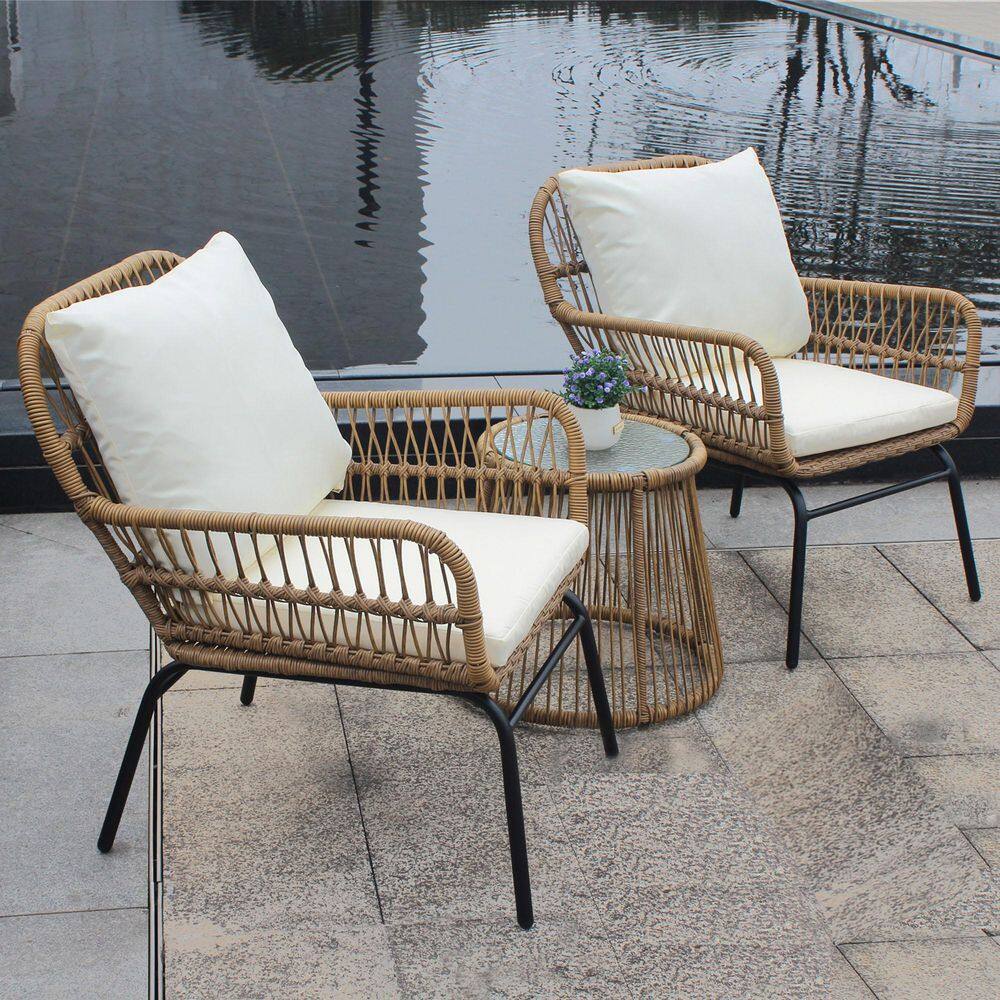 GEROJO Rattan Front Porch Balcony Furniture, 3 Piece Patio Set, Outdoor  Wicker Chairs with Glass Top Table and Soft Cushion - ShopStyle Sofas &  Sectionals