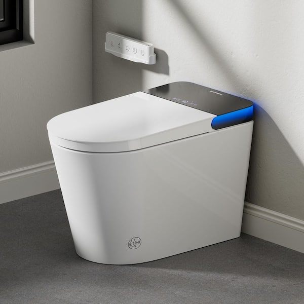 Elongated ADA Height Electric Bidet Toilet 1. 06GPF in White with Auto Temp Adjust, Auto Lid/Flush for Family & Seniors