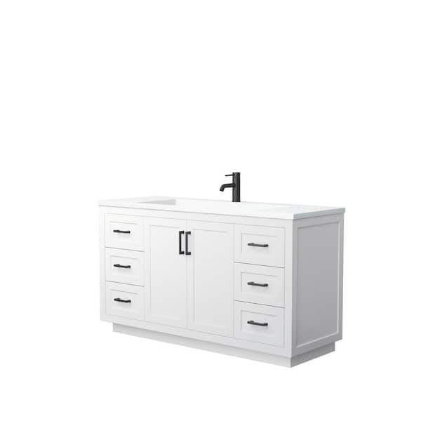 Wyndham Collection Miranda 60 in. W Single Bath Vanity in White with Solid Surface Vanity Top in White with White Basin
