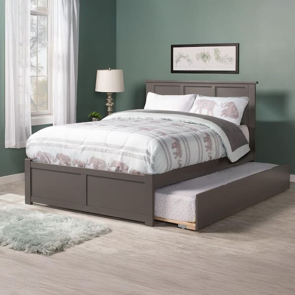 AFI Madison Gray Solid Wood Frame King Platform Bed with Twin XL Trundle and Footboard