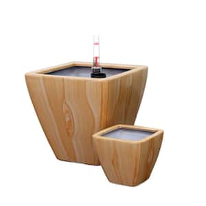 2-Pack Light Brown Plastic Wood-Look Finish Planter Docorative Pot with Self-Watering Perfect for Indoor and Outdoor Use