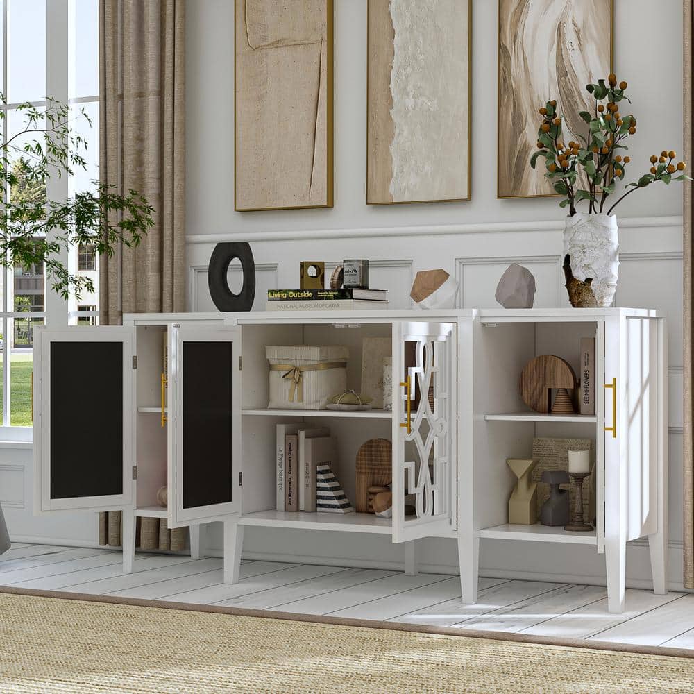 FUFU&GAGA White Wooden Accent Storage Cabinet, Sideboard, Dresser with  6-Shelves and 4-Mirrored Doors LBB-KF390024-01 - The Home Depot