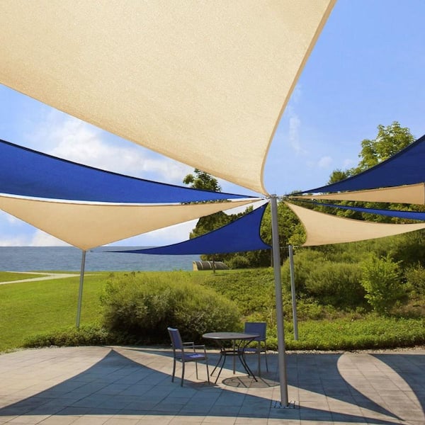 20 ft. x 20 ft. Beige Triangle Sun Shade Sail with A Ring Steel Wire Equilateral Triangle Canopy Cover UV Blockage