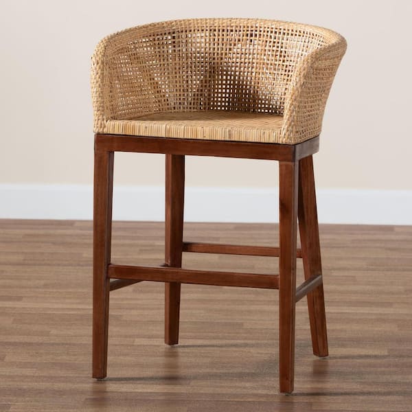 Papua 24.4 in. Natural Rattan and Wood Counter Stool