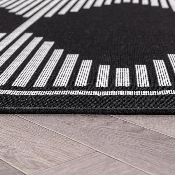 Geometric Black/Ivory Easy-Care Jute-Style Indoor/Outdoor Flat Woven 2 ft. x 3 ft. Black Area Rug