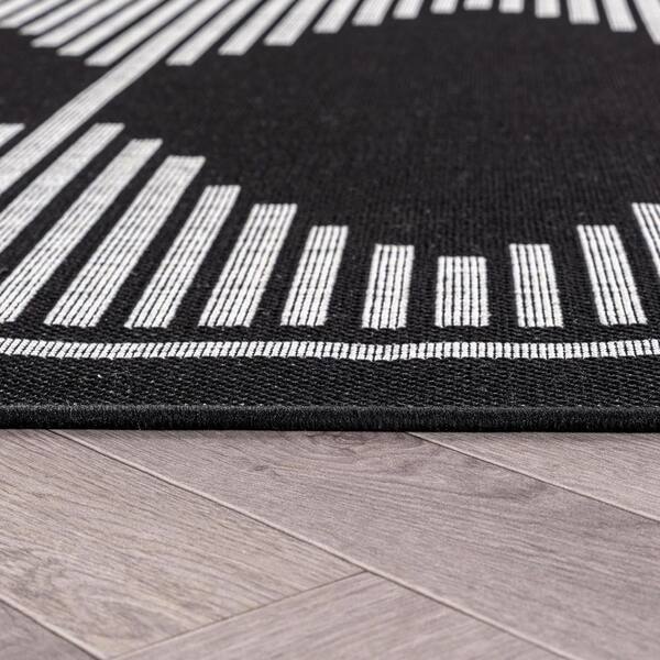 Geometric Black/Ivory Easy-Care Jute-Style Indoor/Outdoor Flat Woven 2 ft. 3 in. x 6 ft. Black Area Rug