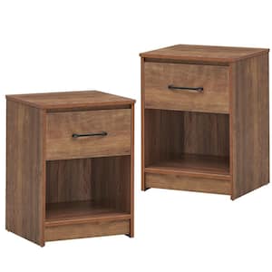 Nightstand with Drawer Storage Shelf Wooden End Side Table Bedroom Brown