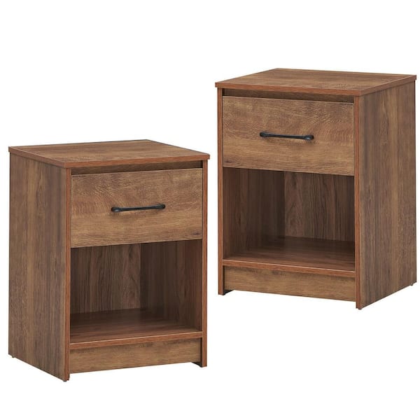 Gymax Nightstand with Drawer Storage Shelf Wooden End Side Table ...