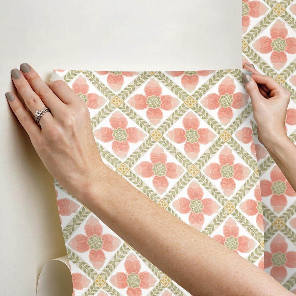 Coral Quilted Floral Peel and Stick Wallpaper Roll
