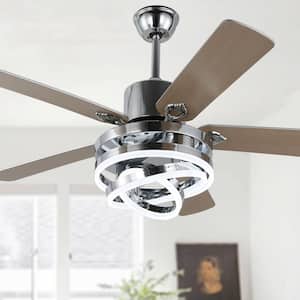 Becca 52 in. LED Indoor Chrome DIY Shade Reversible 6-Speed Ceiling Fan with Lights, Quite Motor Ceiling Fan with Remote