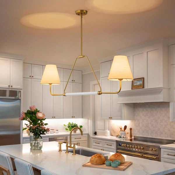 ZYZWMB 48 in. 2-Light Gold Linear Chandelier with White Fabric
