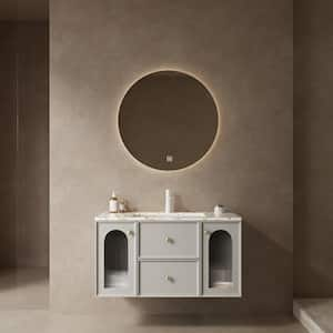 36 in. W Floating Bathroom Vanity in Gray with White Patterned Ceramic Top