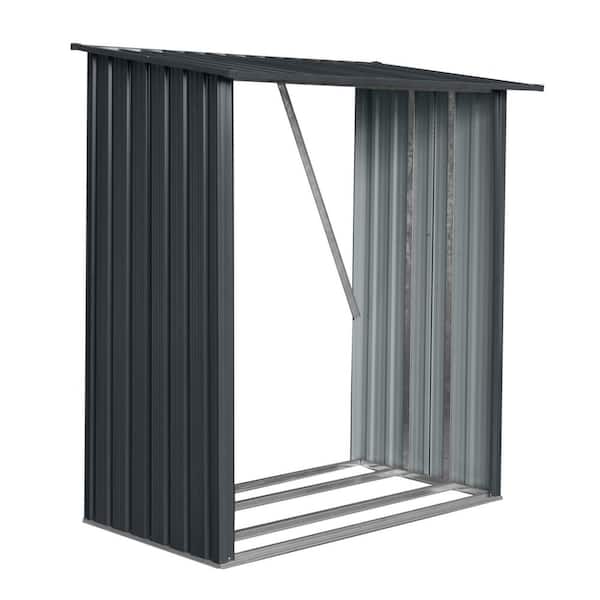Misopily 60 in. x 30 in. Outdoor Steel Firewood Rack Open Wood Shed with Sloped Roof for Firewood Pellet/Lumber Storage, Black