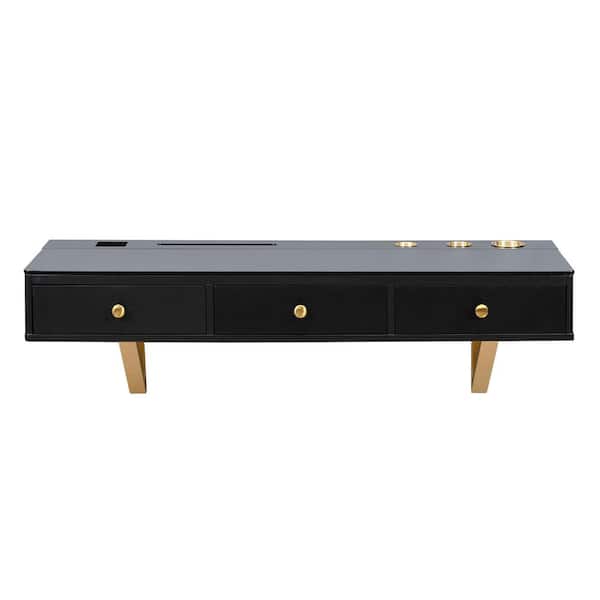 47 in. W x 15.98 in. D Black Decorative Wall Shelf with Drawer, Multi-Purpose Wall-Mounted Vanity Table, Mounted Desk