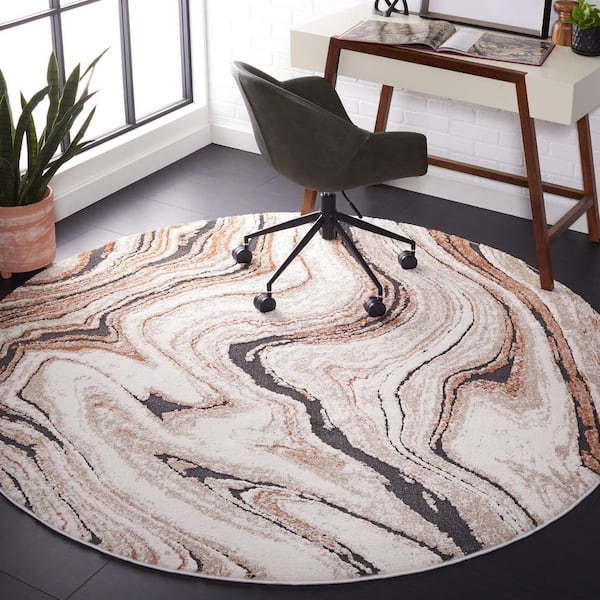 Cyrus Shag 7 ft. x 7 ft. Beige/Rust Layered Granite Round Area Rug