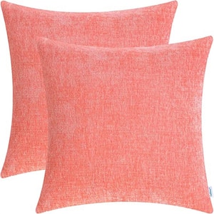 Coral Outdoor Throw Pillow Pack of 2 Cozy Covers Cases for Couch Sofa Home Decoration Solid Dyed Soft Chenille Living