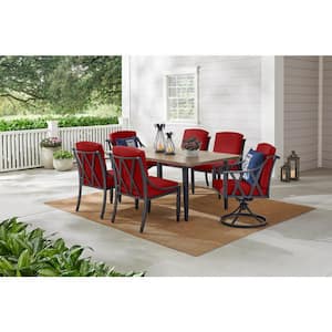 Harmony Hill 7-Piece Black Steel Outdoor Patio Dining Set with CushionGuard Chili Red Cushions