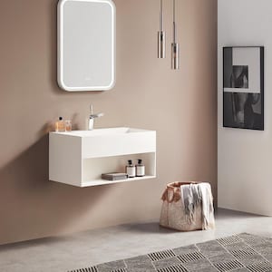 24 in. Wall-Mount Bathroom Solid Surface Vanity with Storage Space in Matte White