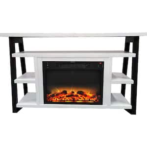 Industrial Chic 53.1 in. WFreestanding Electric Fireplace TV Stand in White and Black with Realistic Log Display