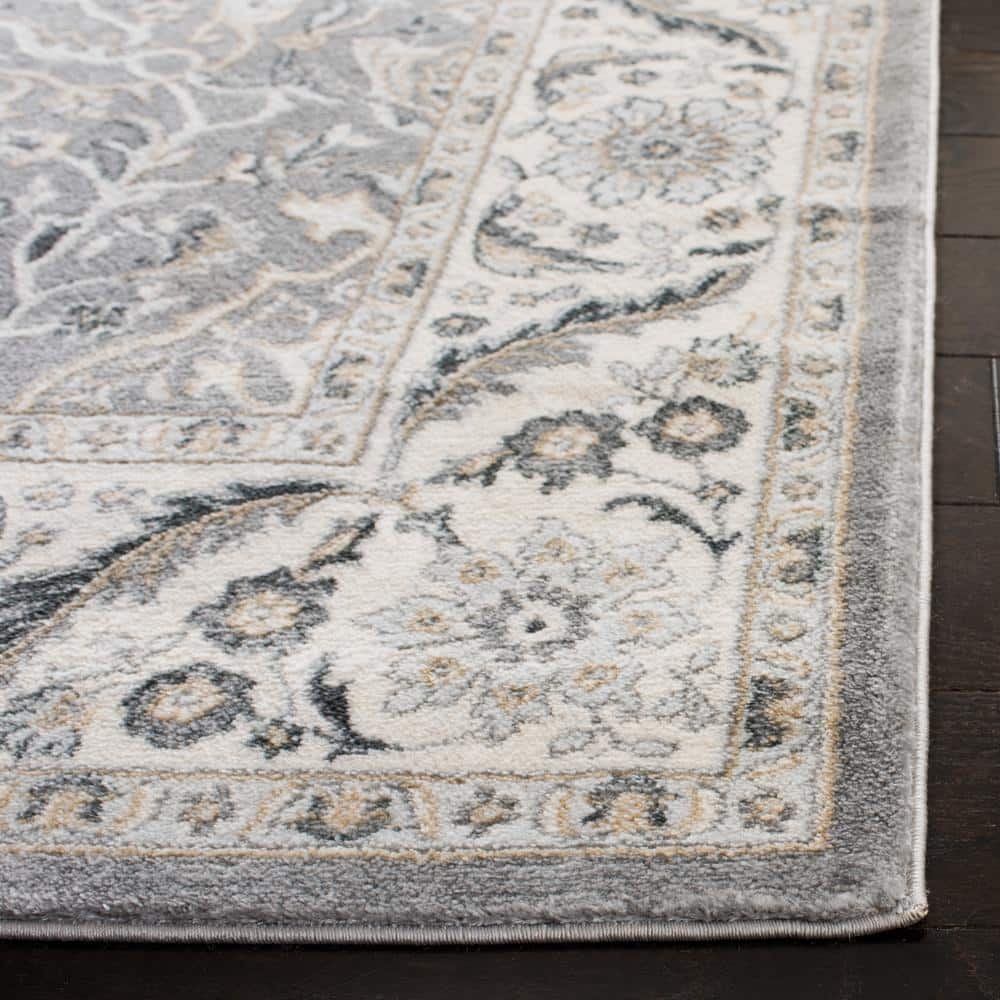 Elegant Isabella Grey Round Synthetic Area Rug, 4' x 6'