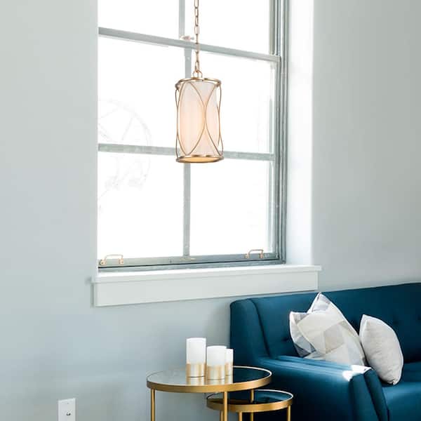 Mercer 6.5 in. 1- -Light Brass Gold Modern Mini Pendant Light with Fabric Shade