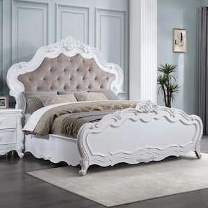 Latisha White Wood Frame King Panel Bed with Tufted